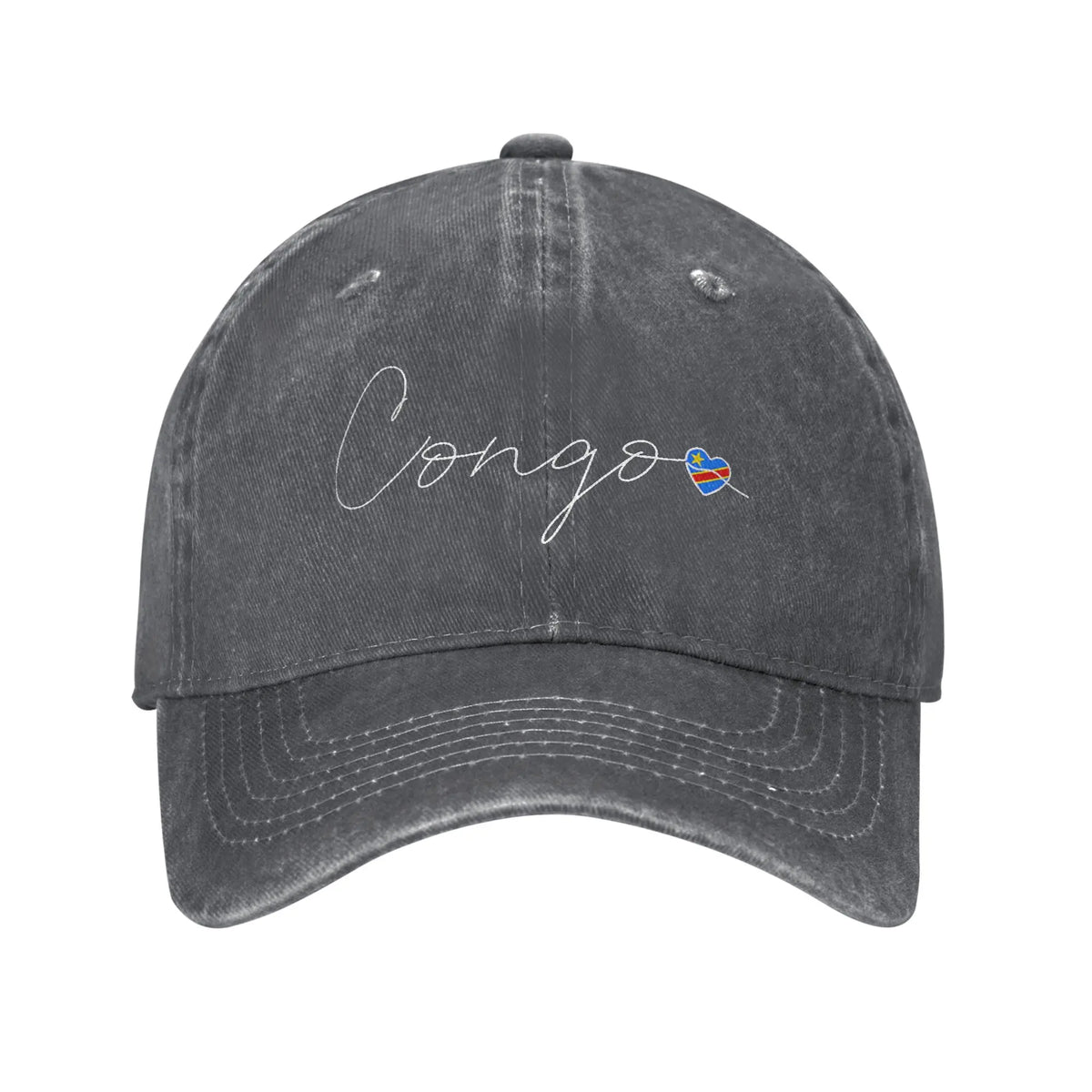 Republic Of The Congo Flag Distressed Denim Baseball Cap