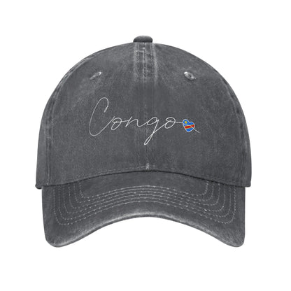 Republic Of The Congo Flag Distressed Denim Baseball Cap