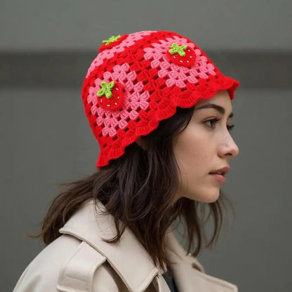 Women Bohemian Crochet Strawberry Fisherman Hat