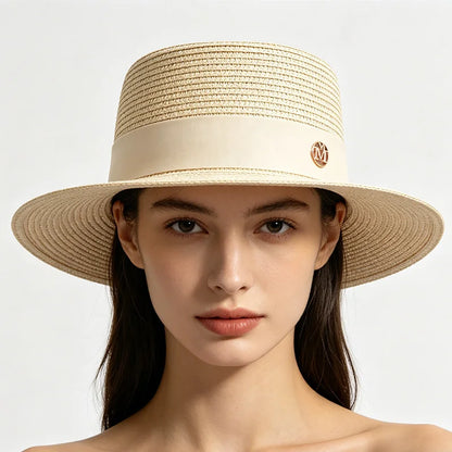 Ribbon Women's Beach Hat Summer Straw Sun Hats Size 56-58cm