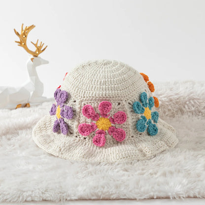 Retro Ruffled Floral Crochet Bucket Hat