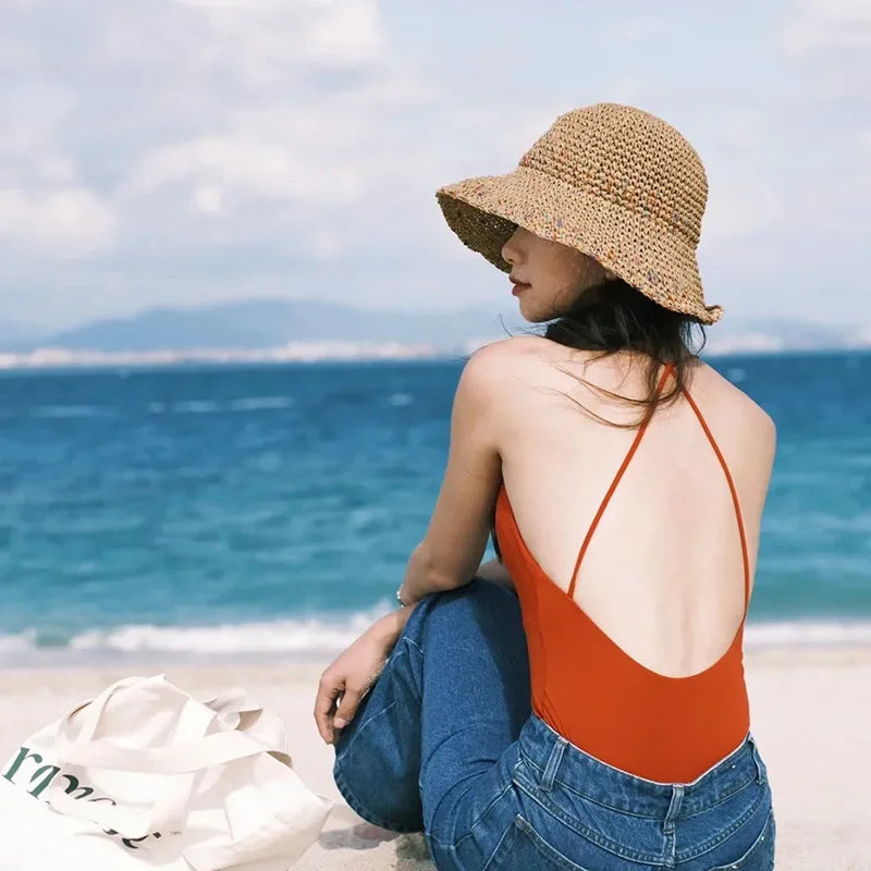 Wide Brim Straw Sunshade Bucket Hat