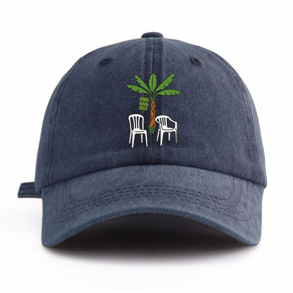 1pc Chair And Tree Print Washed Baseball Cap For Adults, Minimalist Retro Style Casual Soft Adjustable Dad Hat, Perfect As Gift