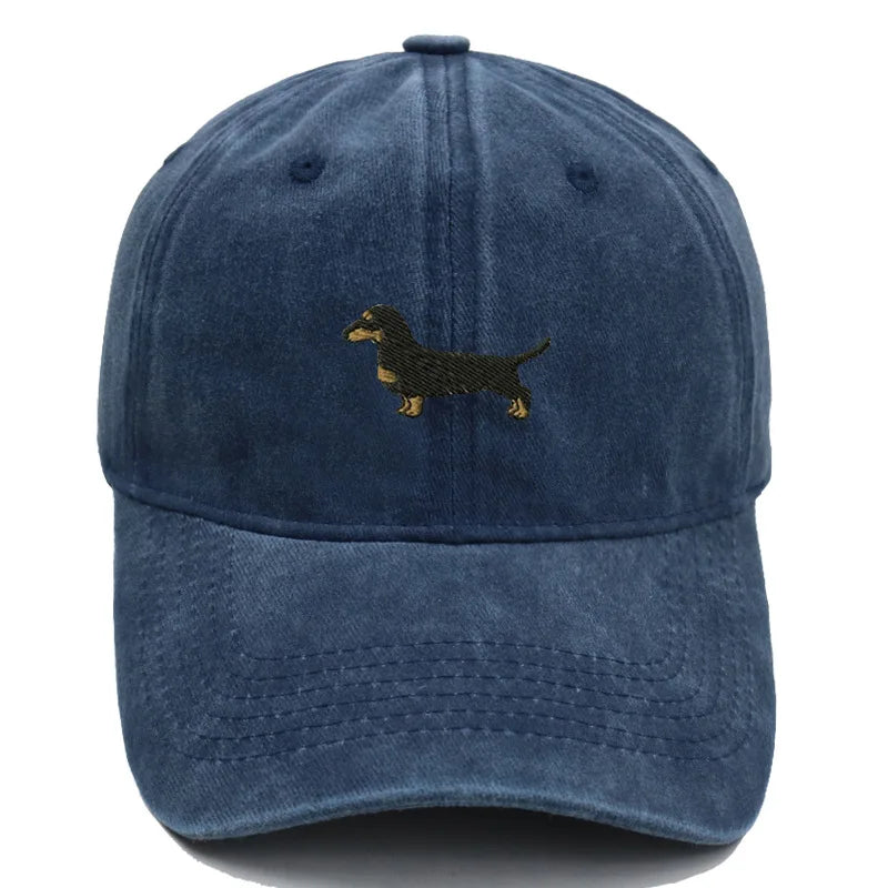 Vintage Washed Dachshund Embroidered Baseball Cap