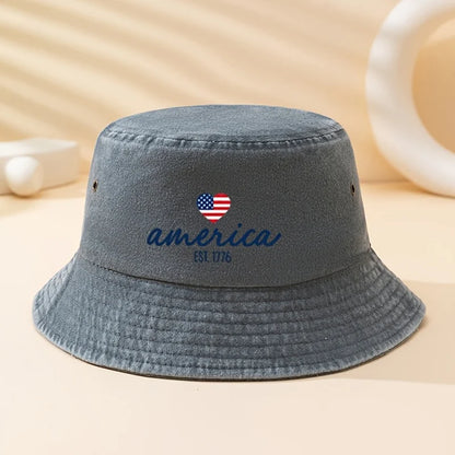 A Unisex Fashion Versatile Letter Heart Print Bucket Hat