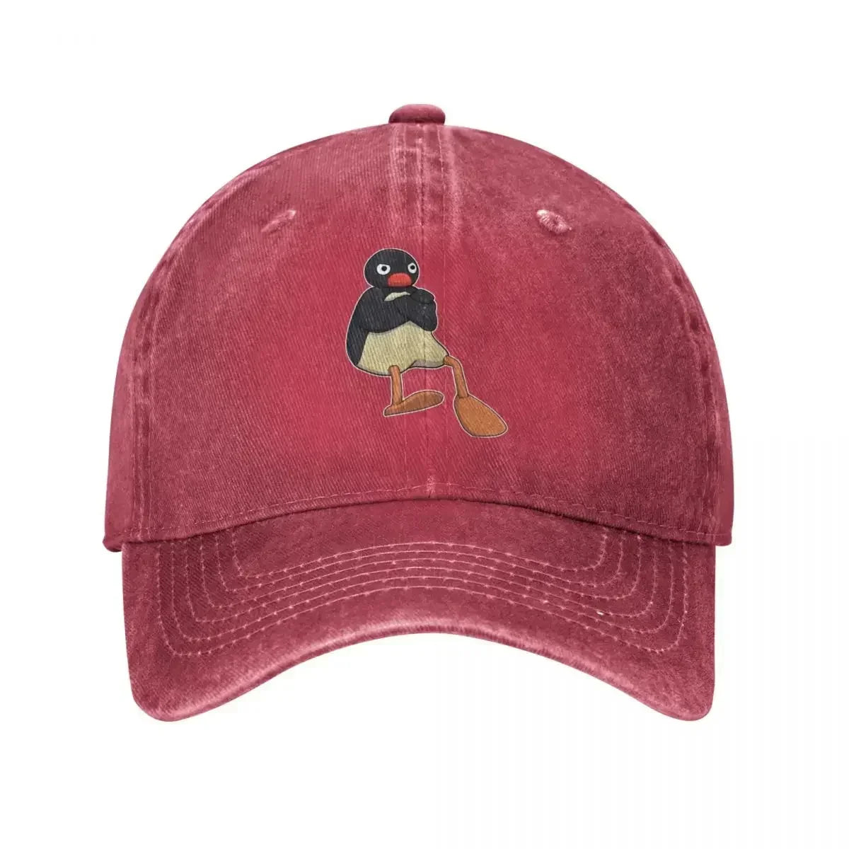 Angry Pingu Distressed Denim Baseball Cap