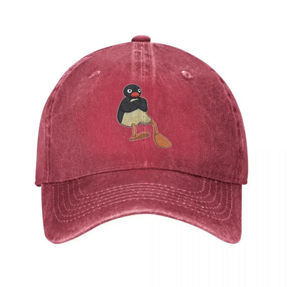 Angry Pingu Distressed Denim Baseball Cap