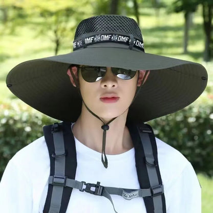 Adjustable Wide Brim UV Protection Bucket Hat With Face Mask