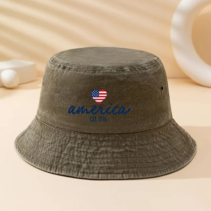 A Unisex Fashion Versatile Letter Heart Print Bucket Hat