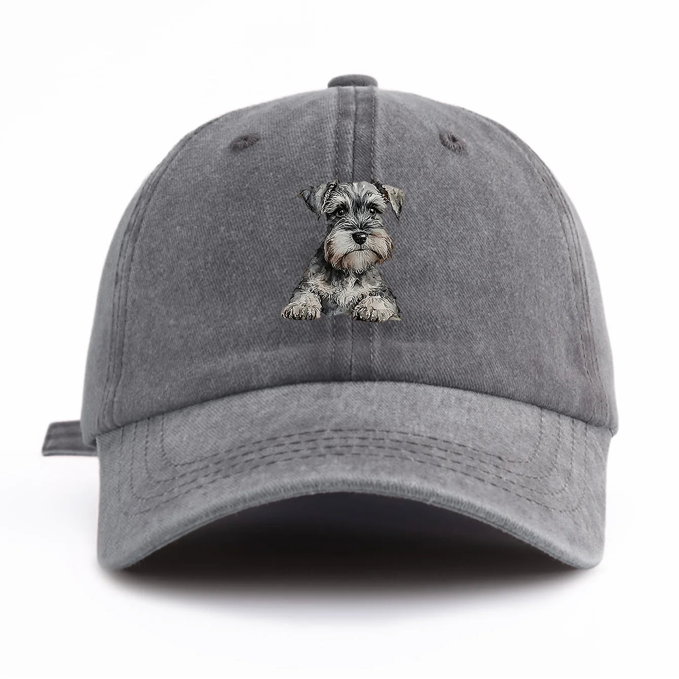 1pc Schnauzer Print Washed Baseball Cap For Adults