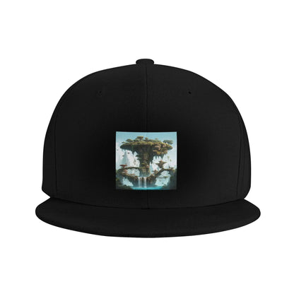 Future City Island Tree Landscape Flat Brim Snapback Cap