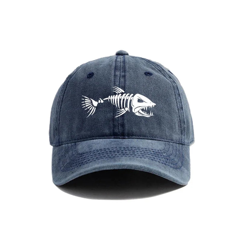Vintage White Fishbone Print Baseball Cap