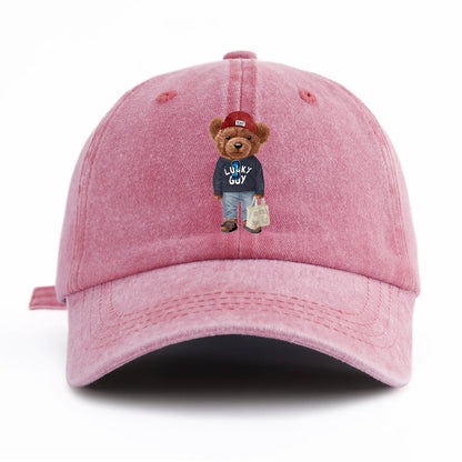 1pc Tote Bag Bear Print Washed Baseball Cap For Adults Minimalist Retro Style Casual Soft Adjustable Dad Hat Perfect As Gift