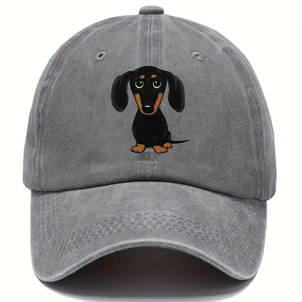 Dog Embroidery Washed Baseball Cap