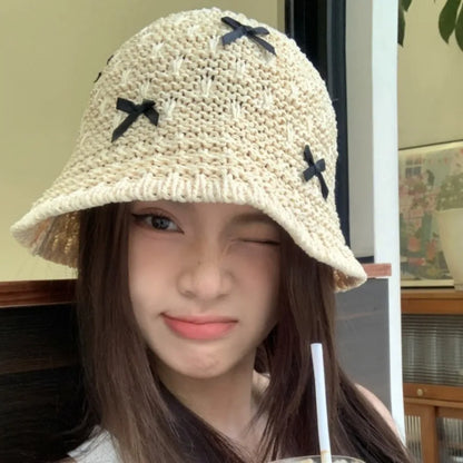 Fashion Mini Bow Beach Bucket Hat