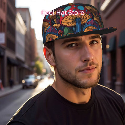 Vibrant Mushroom Design Unisex Flat Brim Baseball Cap