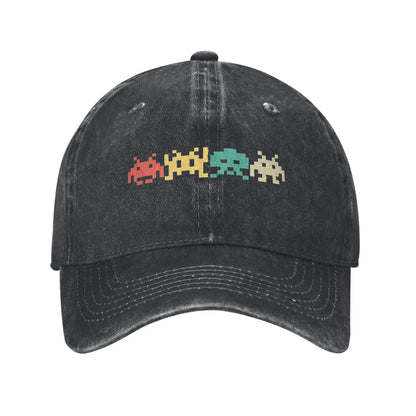 80s Space Invaders Arcade Distressed Denim Baseball Cap