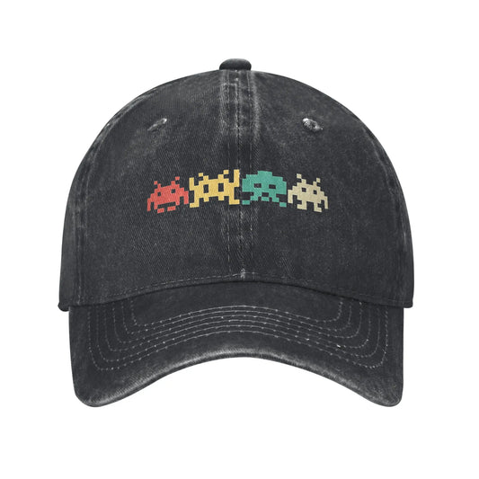 80s Space Invaders Arcade Distressed Denim Baseball Cap