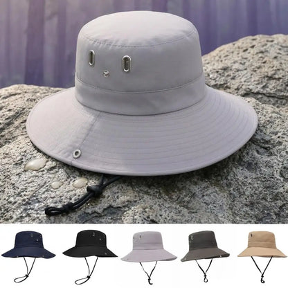 Quick-Dry Wide Brim Bucket Hat With Chin Rope