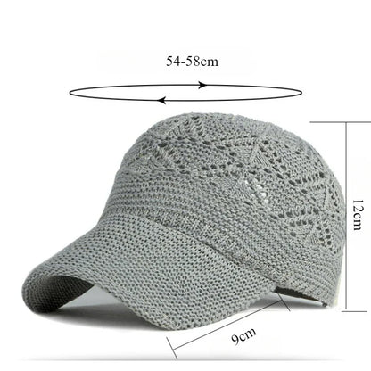 New Hollow Mesh Woman Baseball Cap Knitted Hats For Women Summer