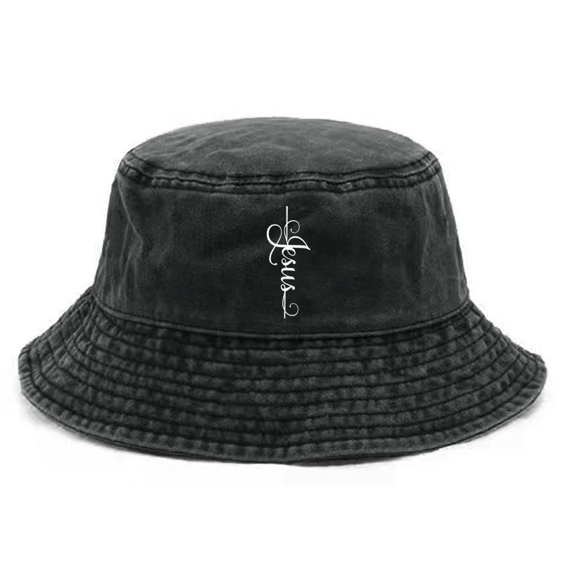 Jesus God Cross Bucket Cap Distressed Hats Cap