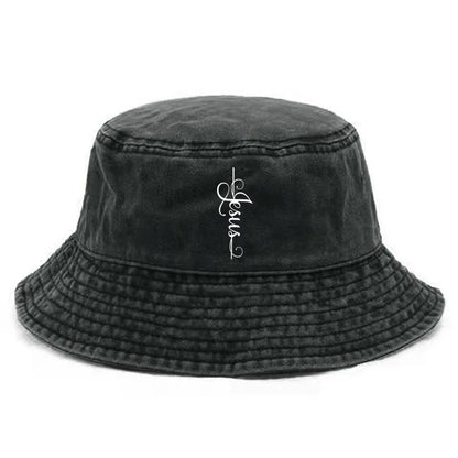 Jesus God Cross Bucket Cap Distressed Hats Cap
