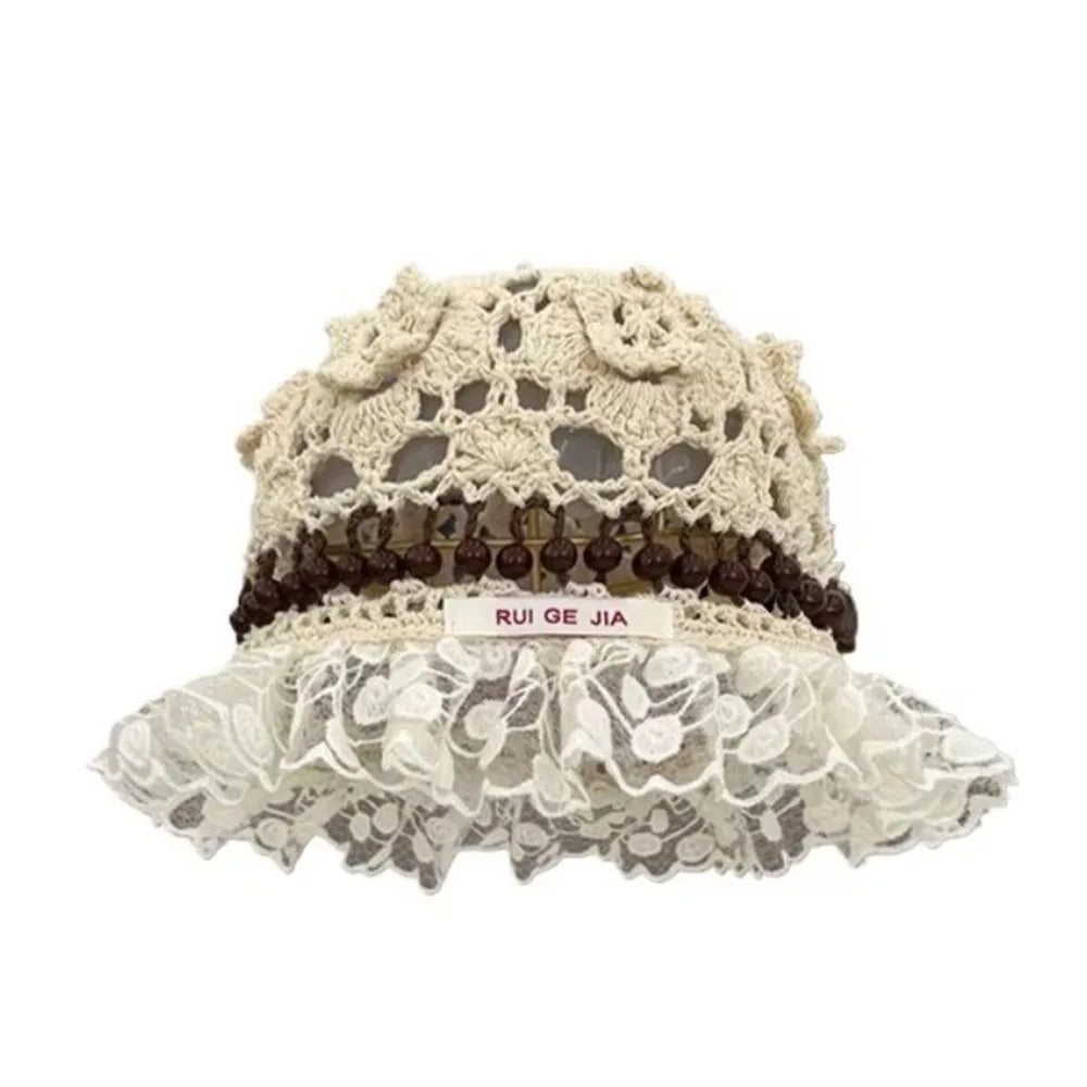 Retro Beaded Crochet Ruffle Bucket Hat