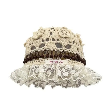 Retro Beaded Crochet Ruffle Bucket Hat
