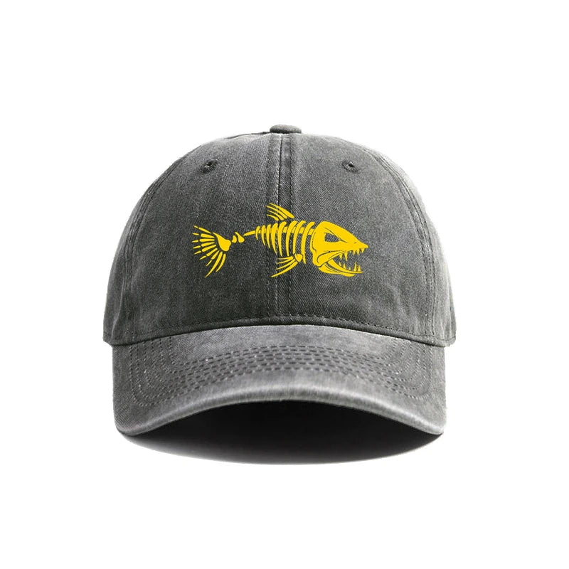 Fishbone Baseball Cap Summer Distressed Dad Hats