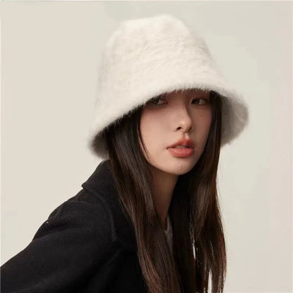 Rabbit Fur Hat Winter For Women Bucket Hat