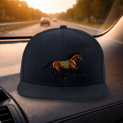 Galloping Horse Flat Brim Snapback Cap