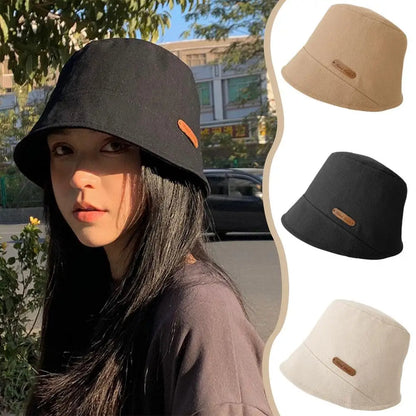 Soft Cotton Solid Color Sun Hats Black Foldable Bucket Hat