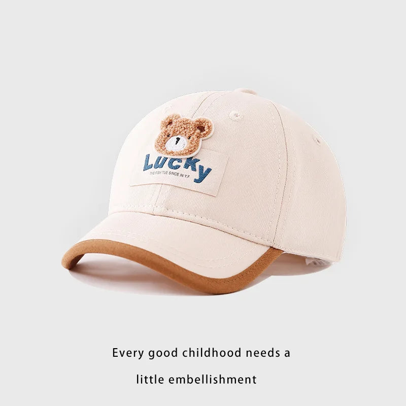 Cute Bear Baby Duck Tongue Hat Short Brim Children Baseball Hats Solid Cotton Kids Duckbill Cap Fashion Sunshade Visors Size 52-54cm