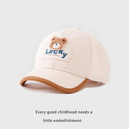 Cute Bear Baby Duck Tongue Hat Short Brim Children Baseball Hats Solid Cotton Kids Duckbill Cap Fashion Sunshade Visors Size 52-54cm