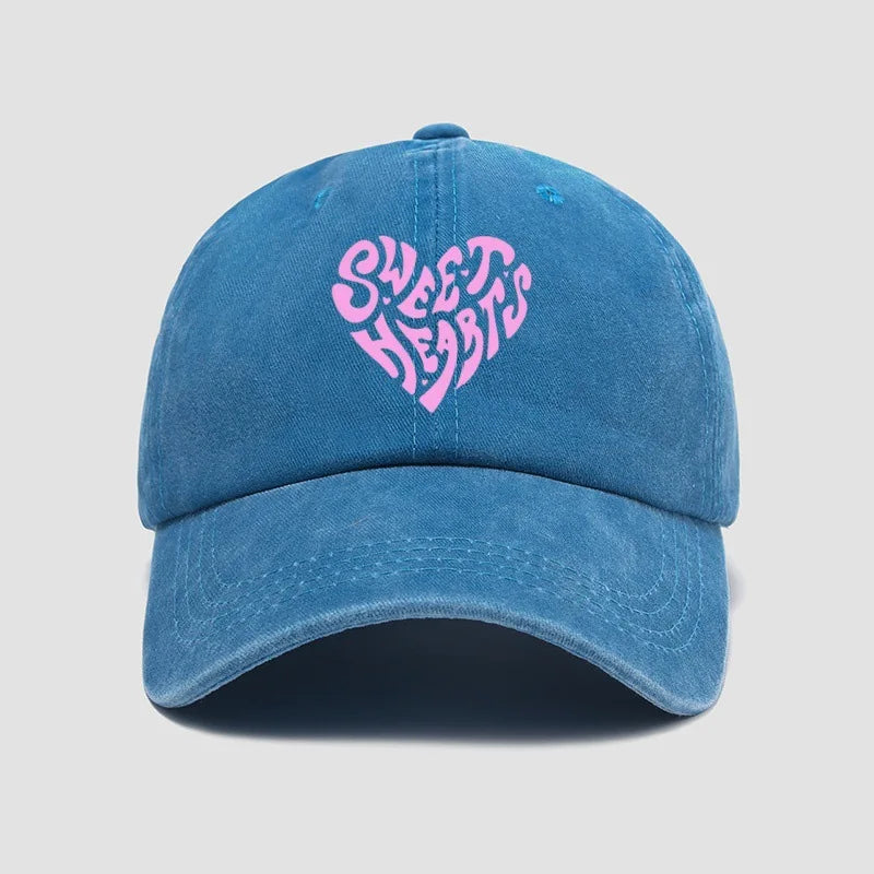 Pink Heart Shaped Letter Printed Baseball Cap Versatile For Daily