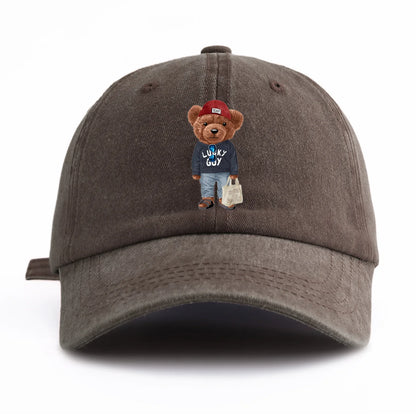 1pc Tote Bag Bear Print Washed Baseball Cap For Adults Minimalist Retro Style Casual Soft Adjustable Dad Hat Perfect As Gift