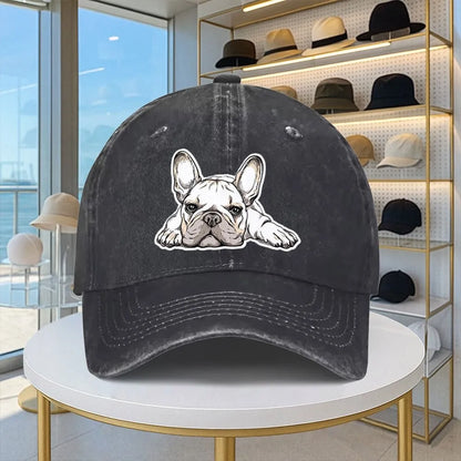 French Bulldog Washed Denim Baseball Cap