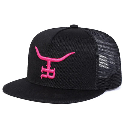 Unisex R Letter Bullhead Embroidered Mesh Snapback Cap