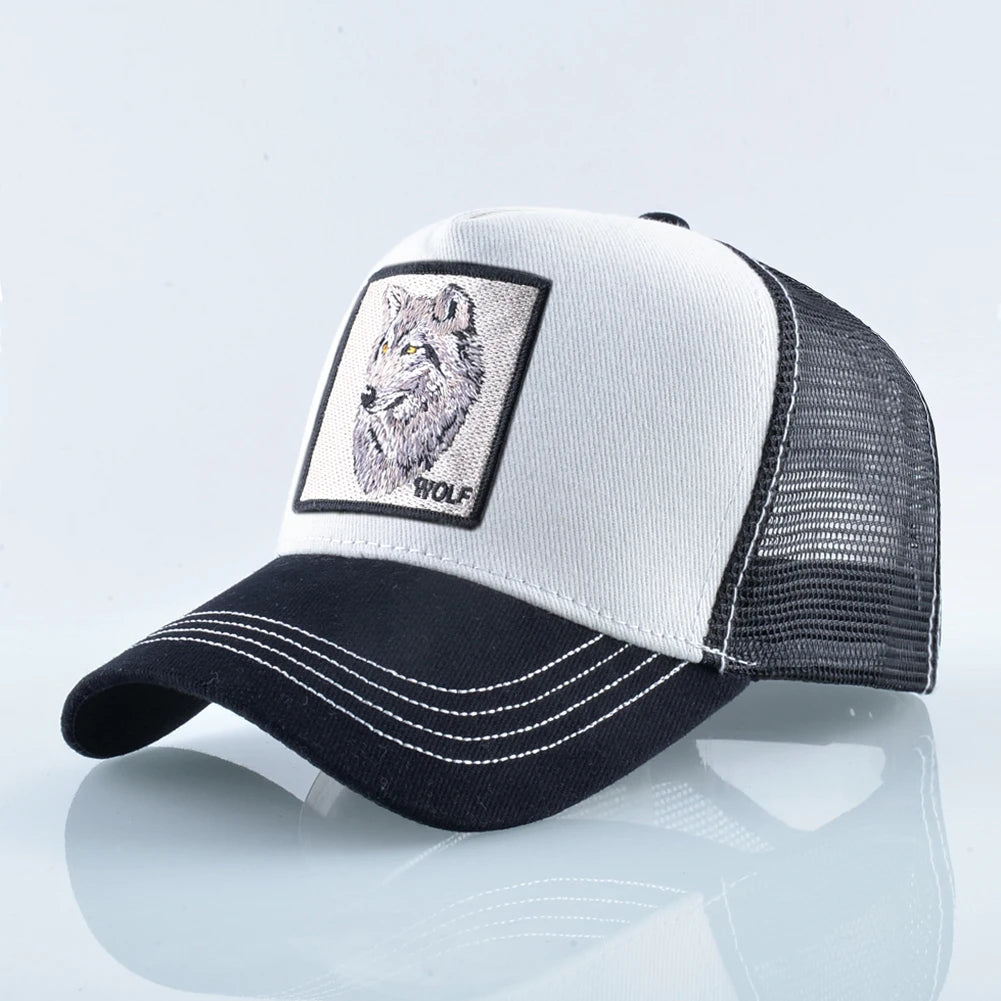 Embroidery Wolf Snapback Trucker Cap