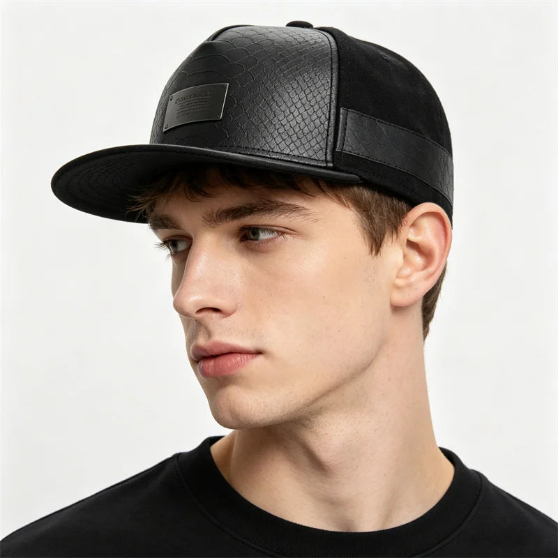 Metal Leather Patch Unisex Casual Snapback Cap