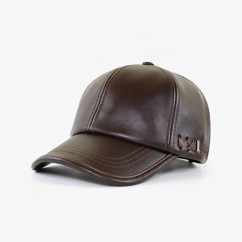 Genuine Cowhide Leather Adjustable Snapback Cap