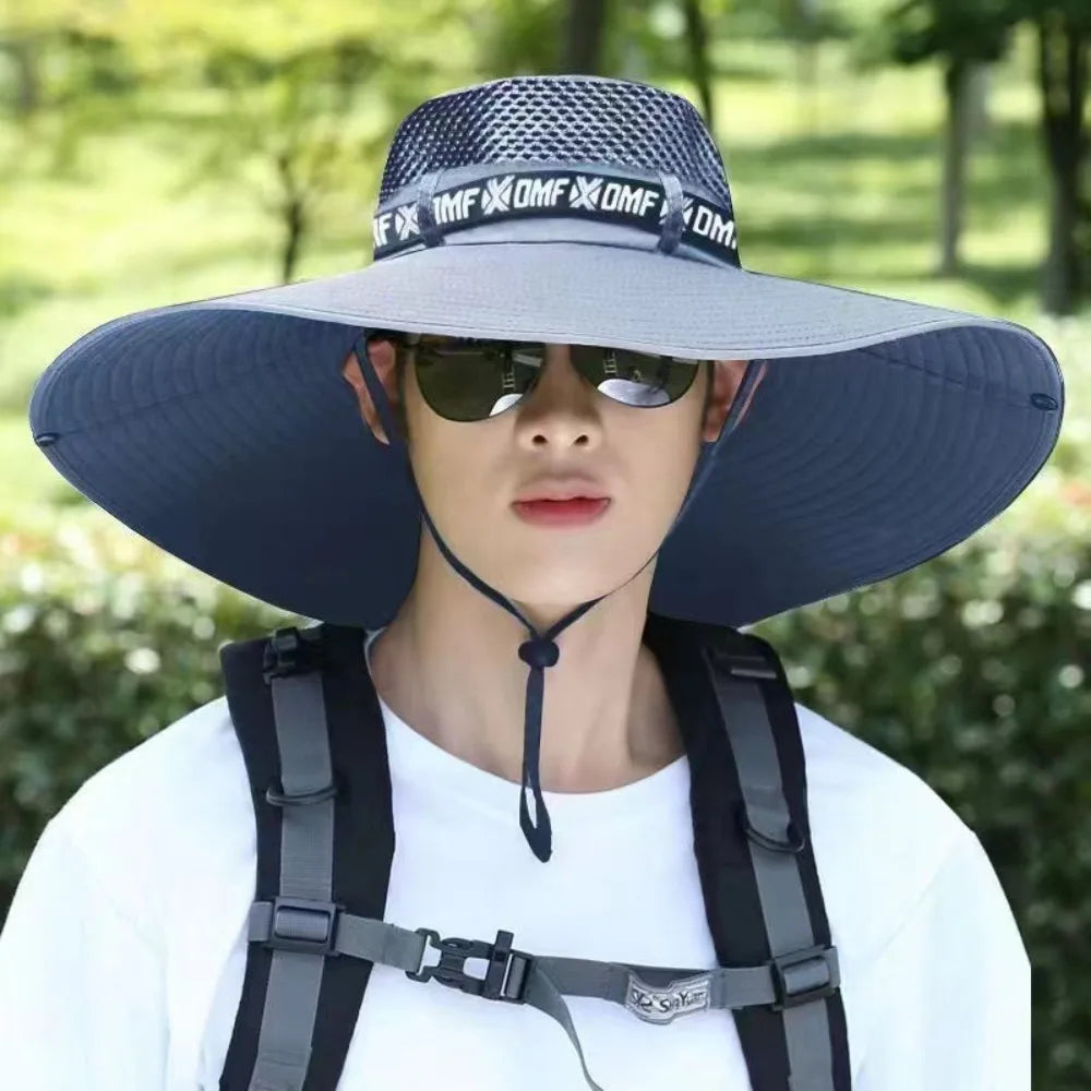Adjustable Wide Brim UV Protection Bucket Hat With Face Mask