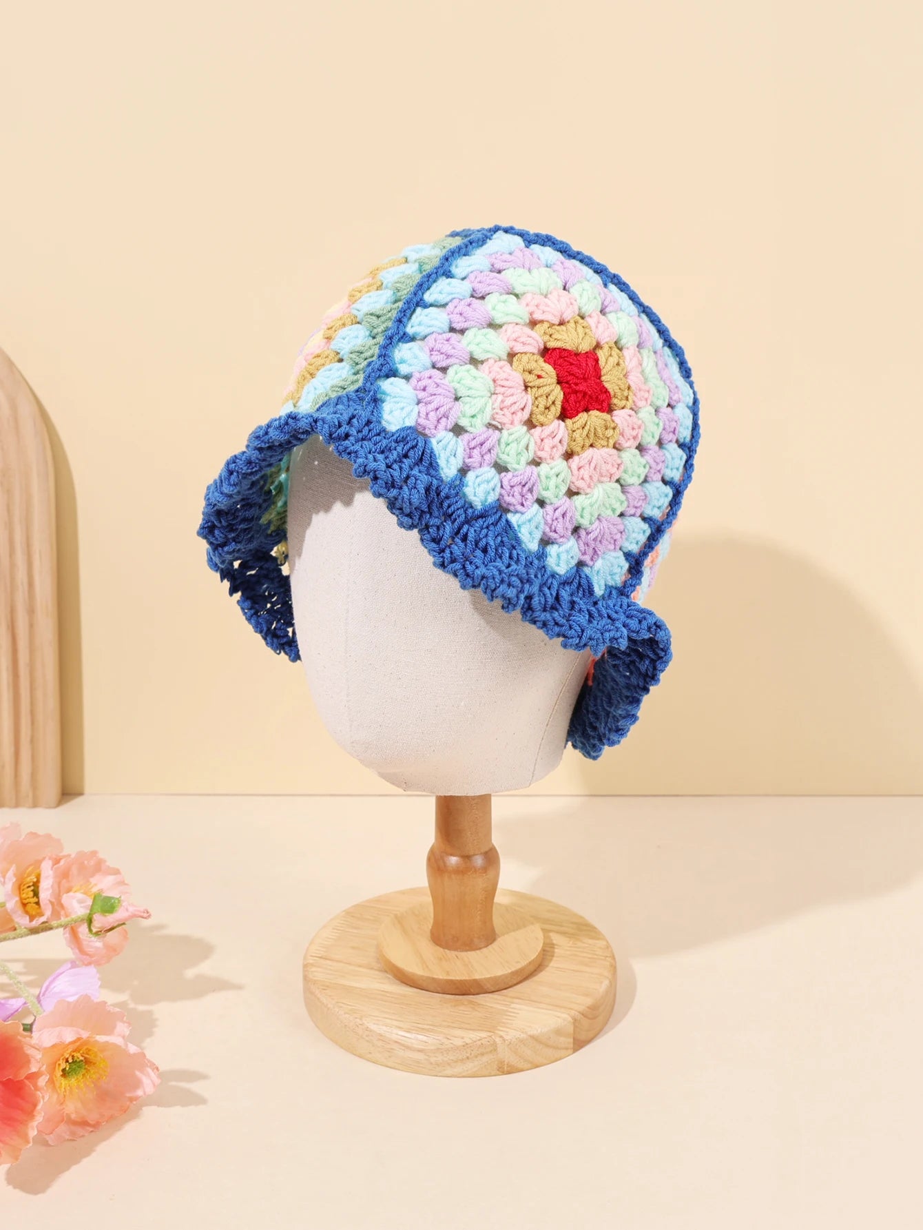 Women Flower Wool Hollow Knitted Fisherman Hat