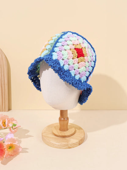 Women Flower Wool Hollow Knitted Fisherman Hat