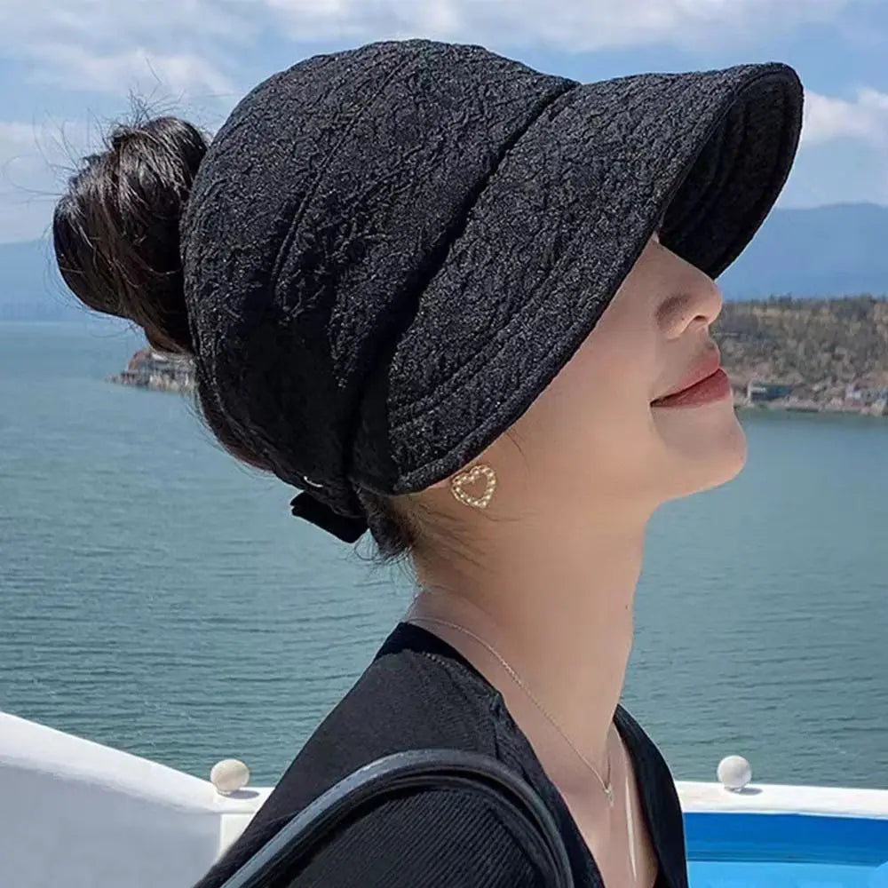 Wide Brim Sun Hat Summer Ponytail UV Protection