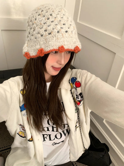 Women Wool Openwork Knitted Fisherman Bucket Hat