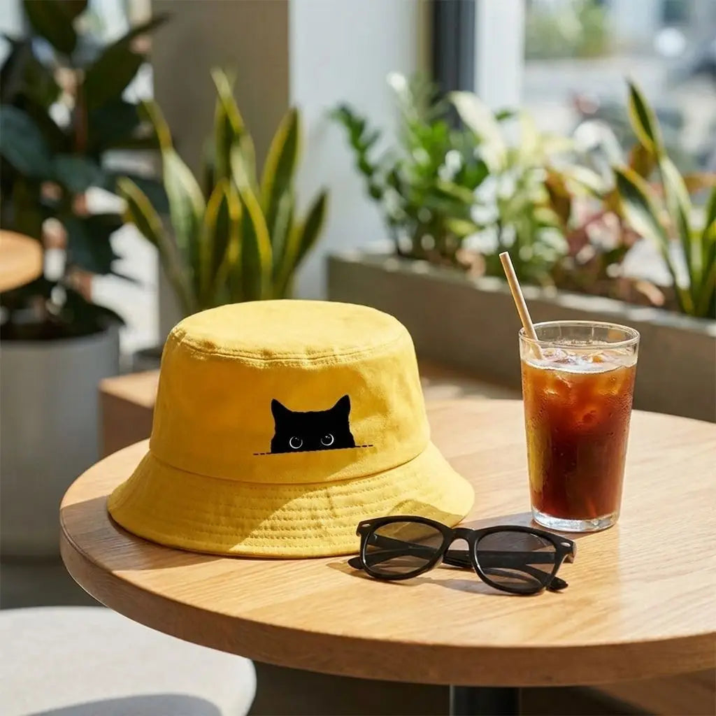 Black Cat Printed Fisherman Bucket Hat Unisex