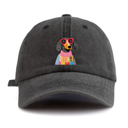 Retro Dog Print Washed Baseball Cap