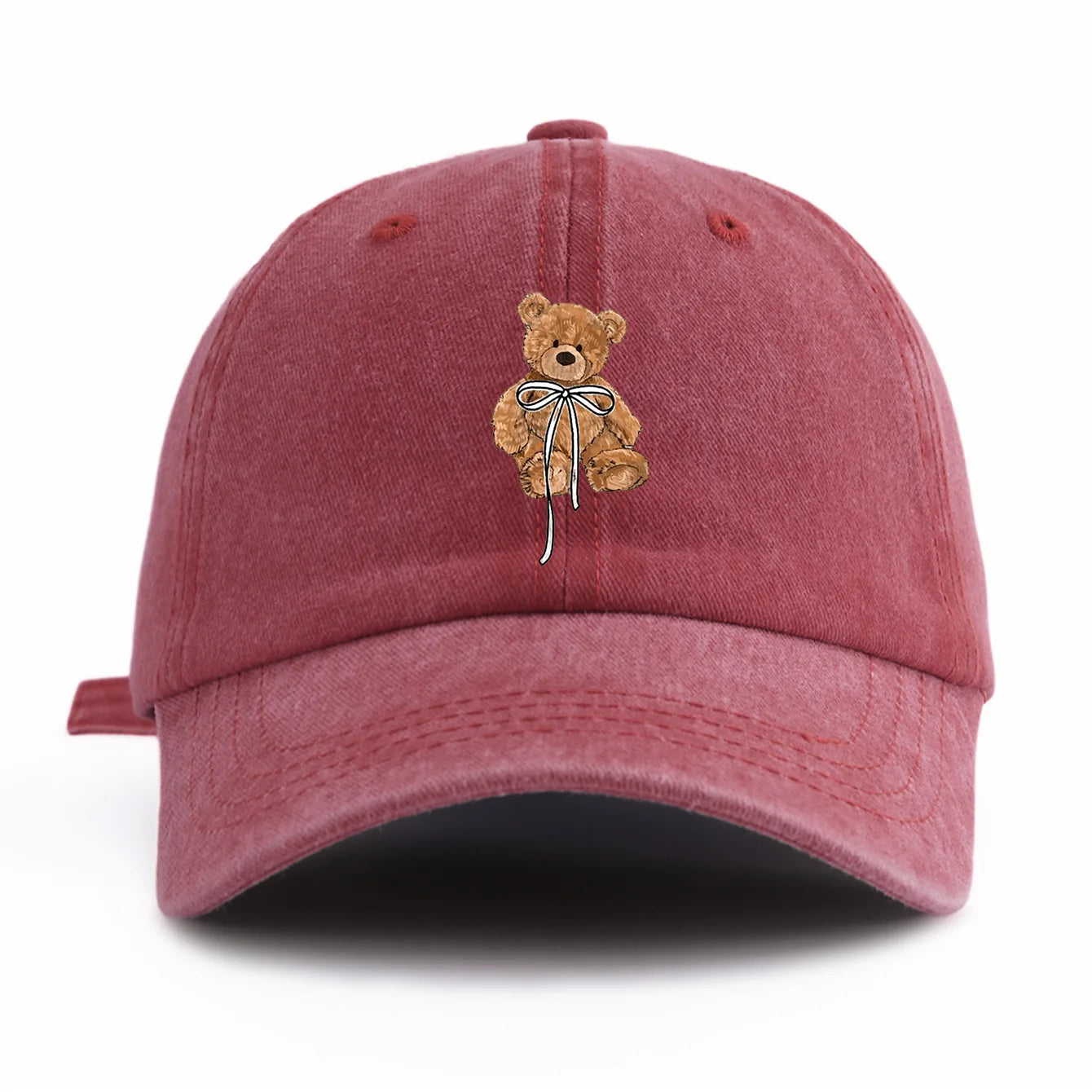 Minimalist Bow Bear Print Retro Washed Baseball Cap