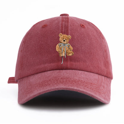 Minimalist Bow Bear Print Retro Washed Baseball Cap